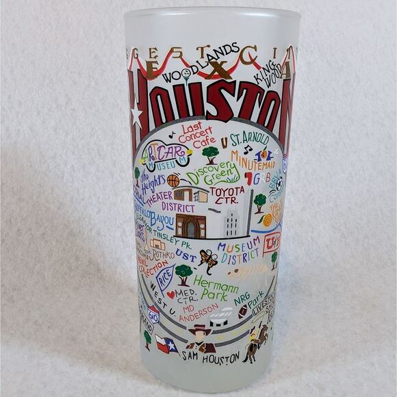 Houston Landmarks Catstudio Frosted 15 Oz. Glass - Tiny Flaw - Picture 1 of 6